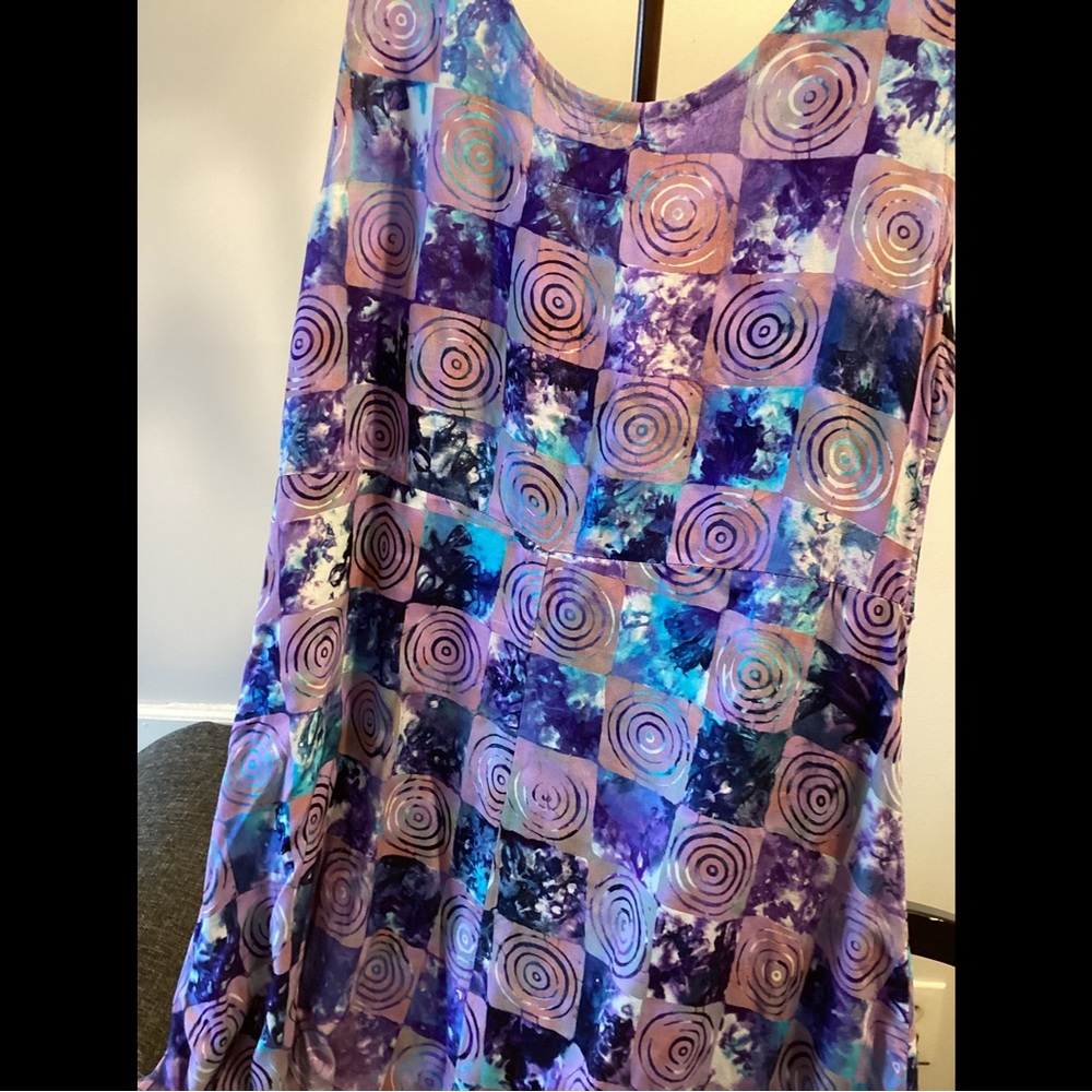 M L Kupu kupu Blue Pink Batik Printed Sun Dress Midi Pull On Purple New